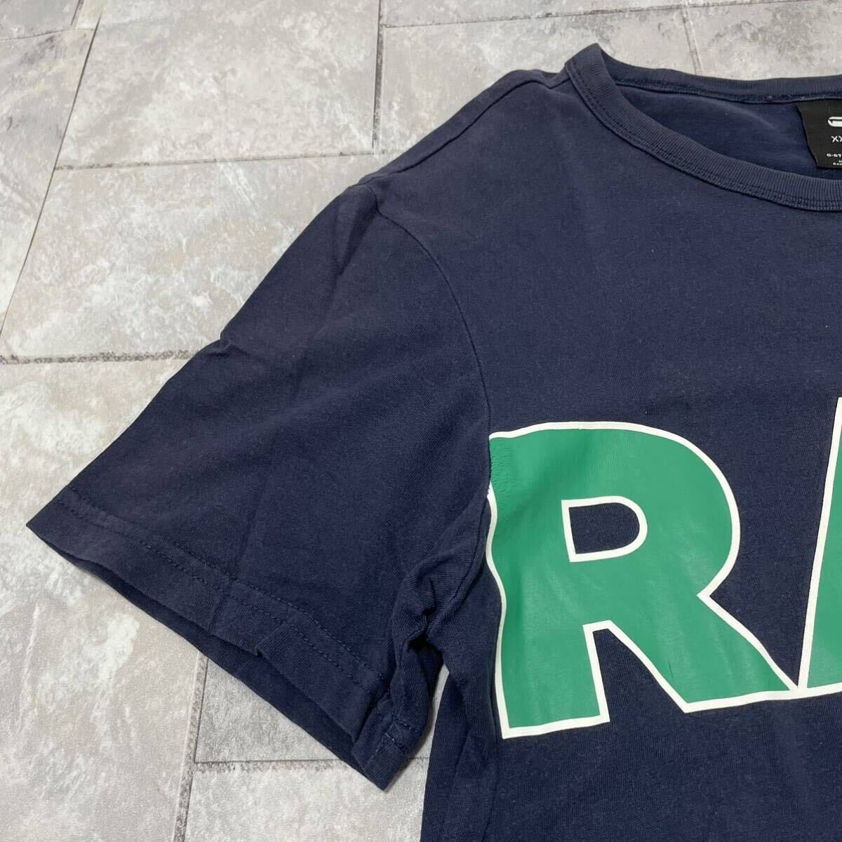 G-SWAR RAW ジースターロウ Tシャツ T-shirt TEE 半袖 ビッグプリントロゴ USA企画 RAW ネイビー サイズXXS 玉SS1742_画像3