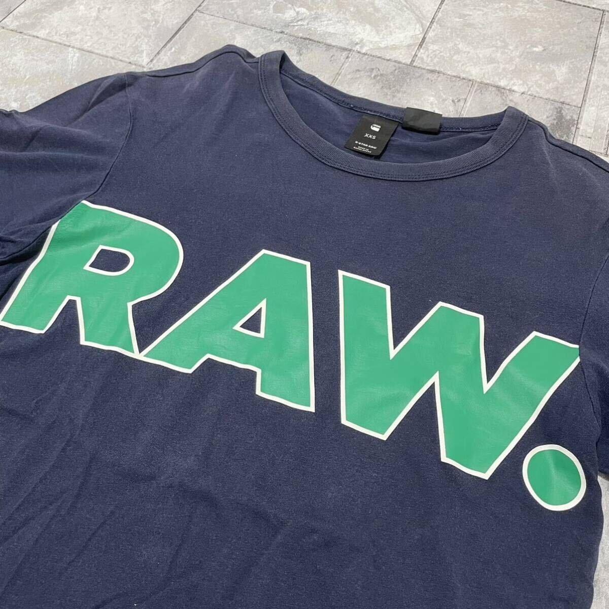 G-SWAR RAW ジースターロウ Tシャツ T-shirt TEE 半袖 ビッグプリントロゴ USA企画 RAW ネイビー サイズXXS 玉SS1742_画像9