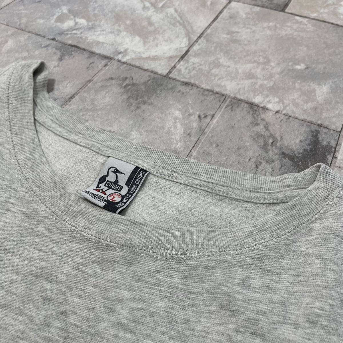 CHUMS チャムス Tシャツ T-shirt TEE 半袖 刺繍ロゴ 胸ポケット アウトドア カジュアル グレー レディース サイズL 玉SS1806_画像7