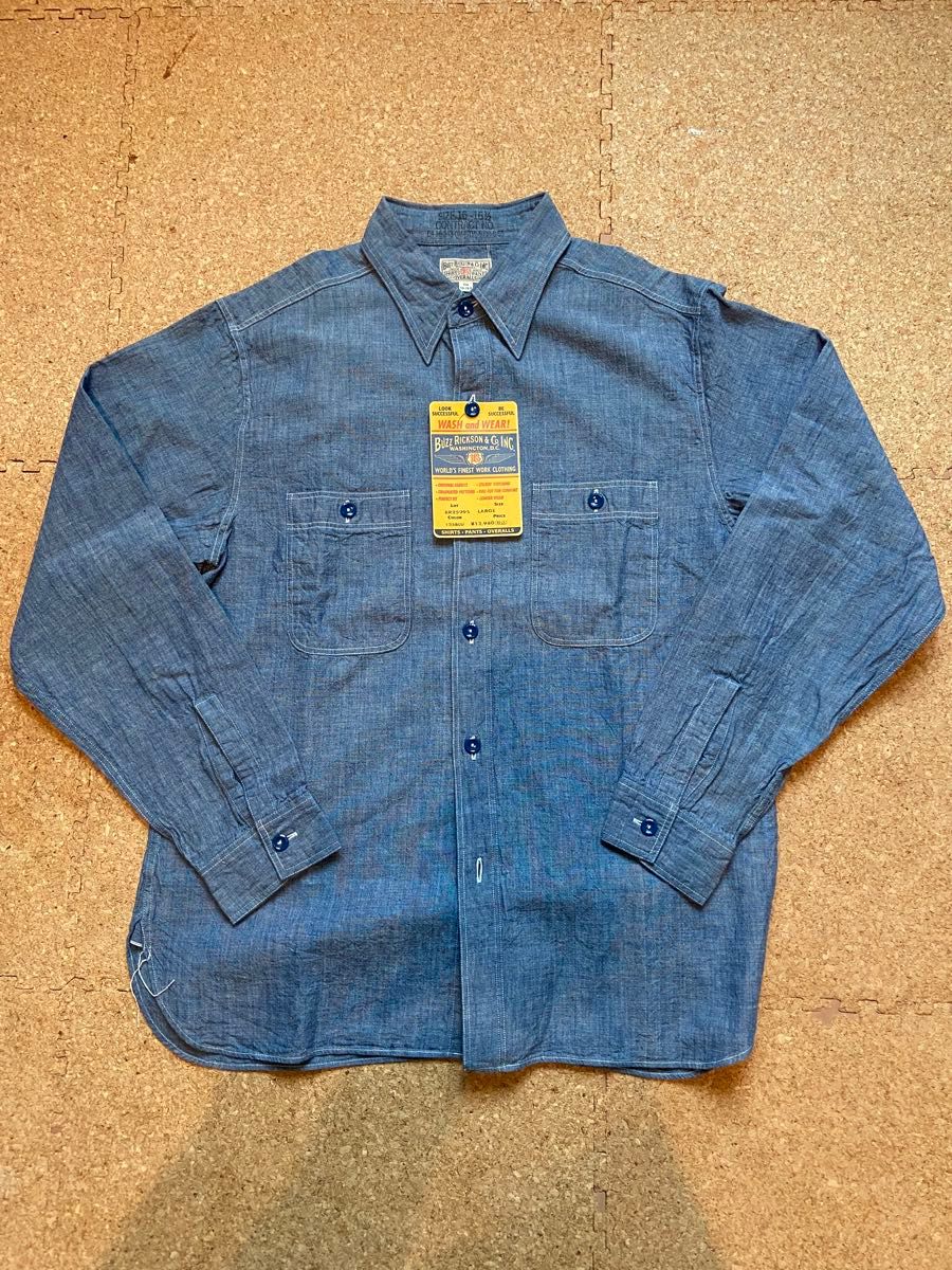 【新品】バズリクソンズ BUZZ RICKSONS ブルーシャンブレーワークシャツ CHAMBRAY BR25995 L