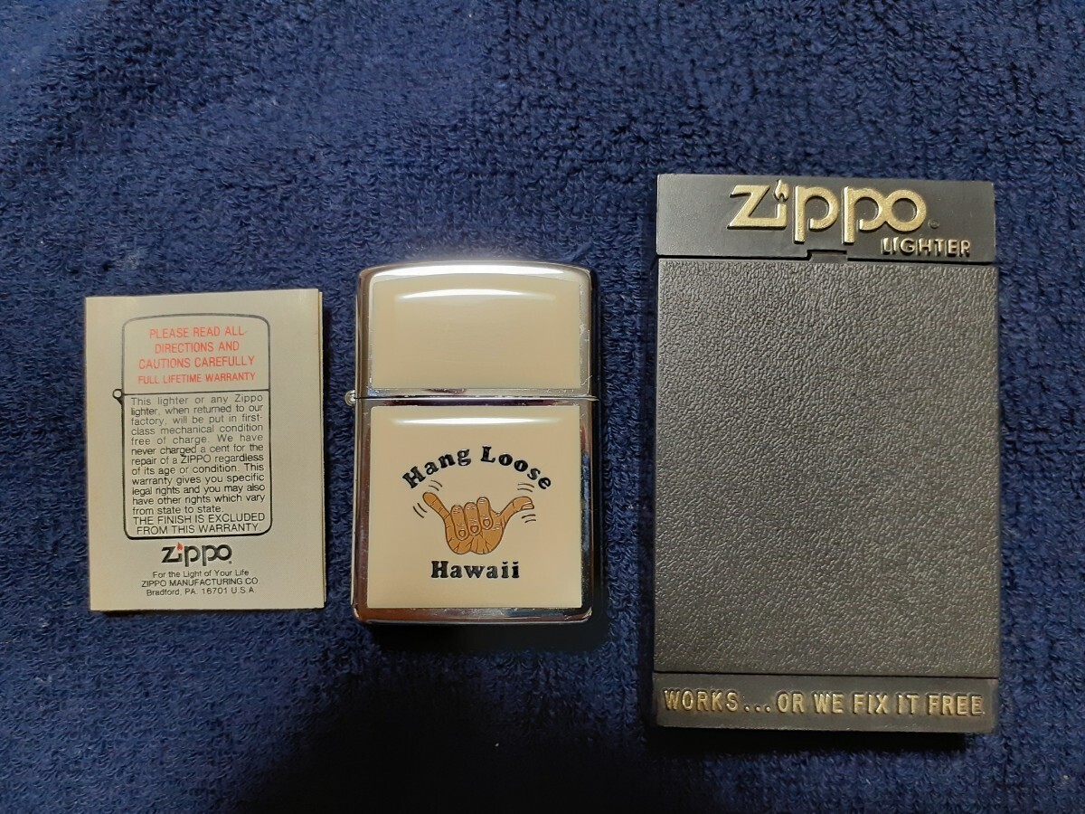 * unused ZIPPO 1988 year made Hawaii Hang Loose Hawaii Vintage Ultra light ivory case attaching sending 230 jpy *