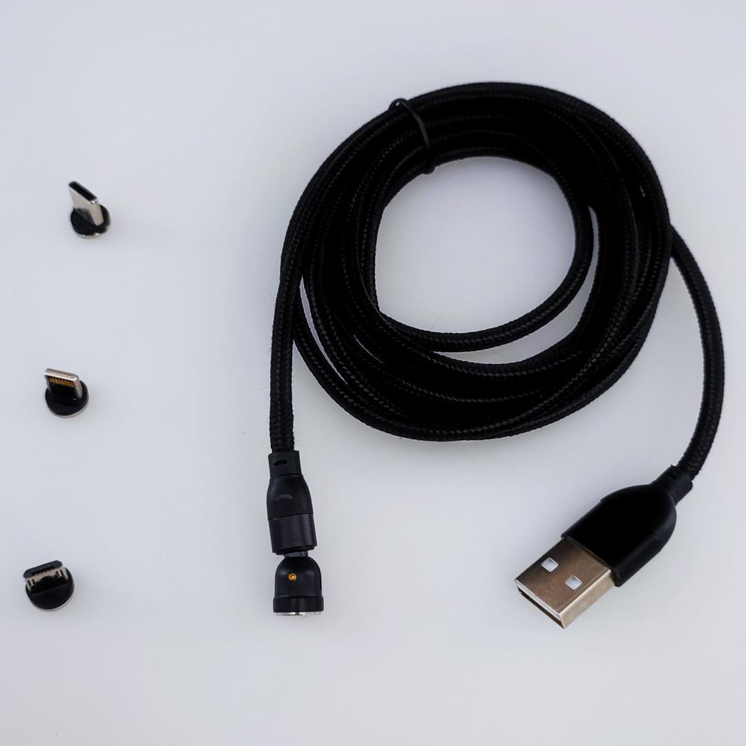 USB充電ケーブル 2m 540度マグネット脱着式 端子3種類 ブラック (4)_画像6