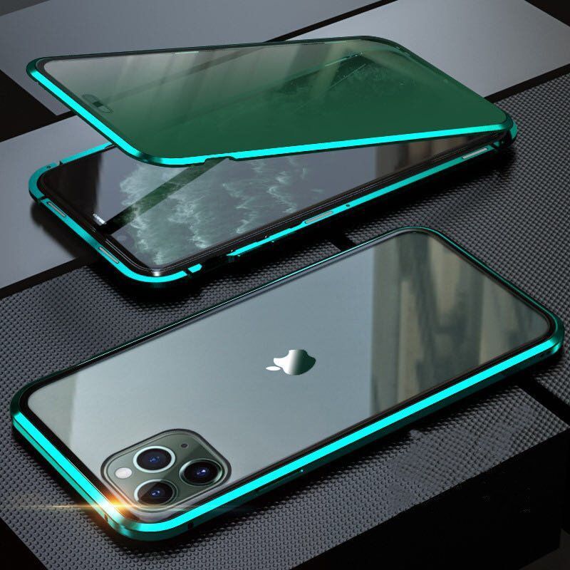 iPhone 11 ブルー 覗き見防止 両面強化ガラス 全面保護 アルミ合金 磁気吸着 耐衝撃 iPhone X S 11 12 13 14 15 Pro max mini Plus ケースの画像7