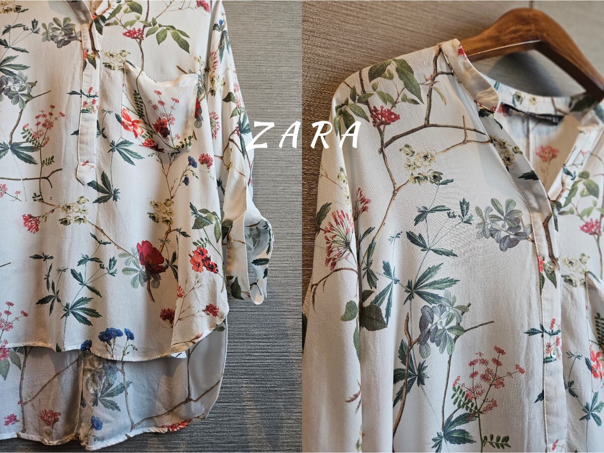 ザラ ZARA 素敵なボタニカルフラワー♪花柄♪シャツ ブラウス サイズ 送料185円_画像2