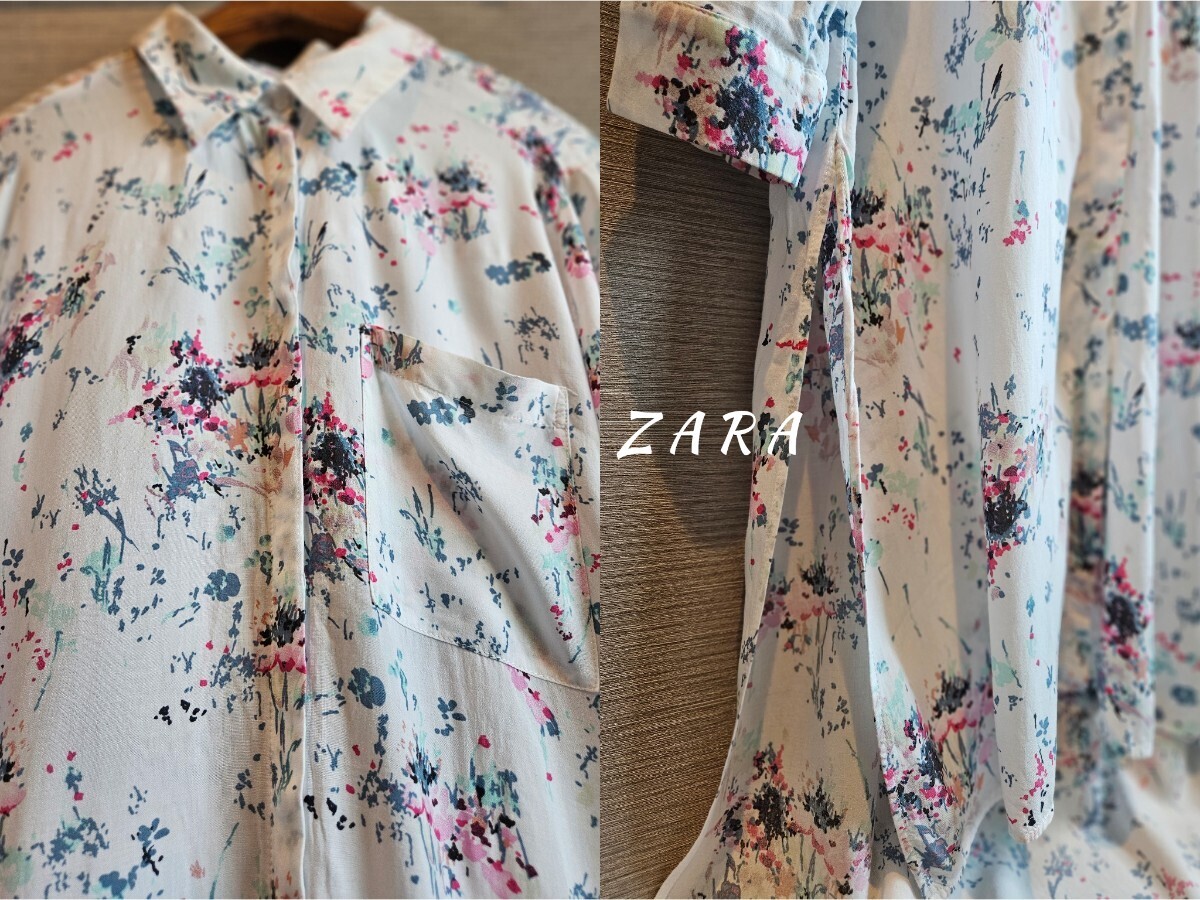 ザラ ZARA 優しげ水彩フラワー♪花柄♪ロング シャツ ブラウス チュニック_画像2