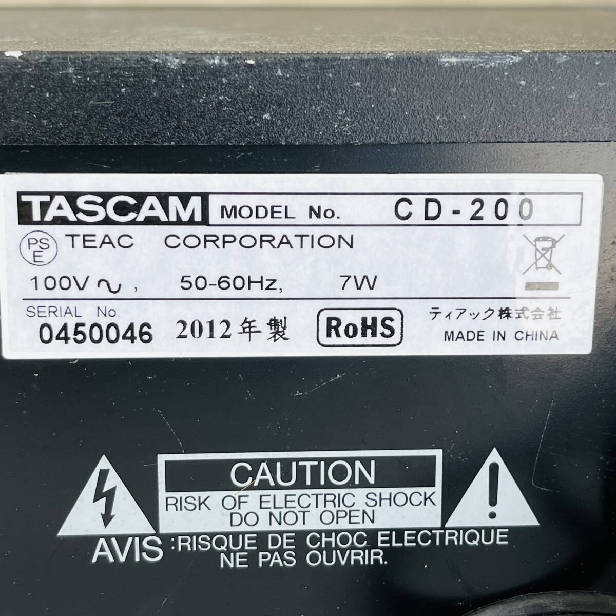 NA6352 通電確認 タスカム TASCAM CD-200 2012年製 音響機器 オーディオ機器 CDプレーヤー CDデッキ ティアック株式会社 検K_画像6