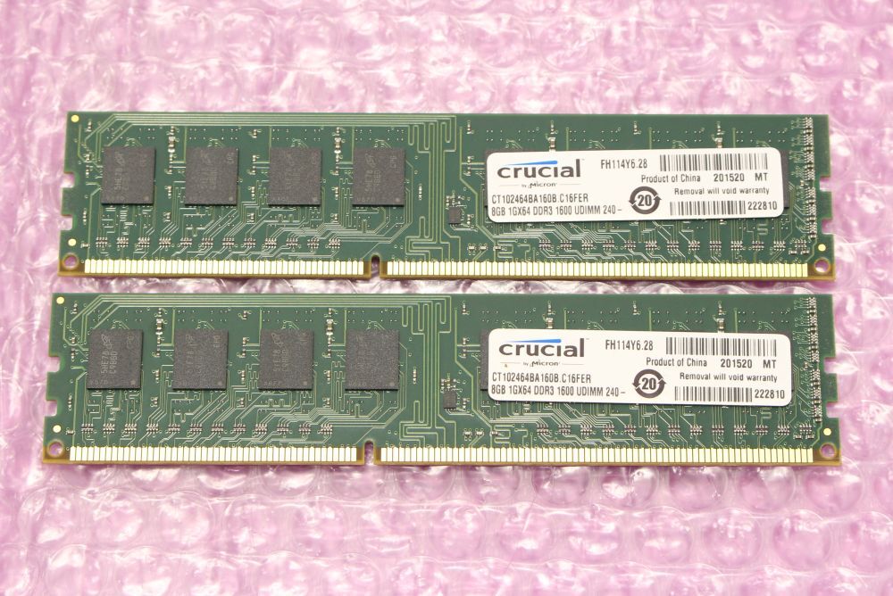 PC3-12800U(DDR3-1600)-8GB×2枚★合計16GB/Crucialの画像1