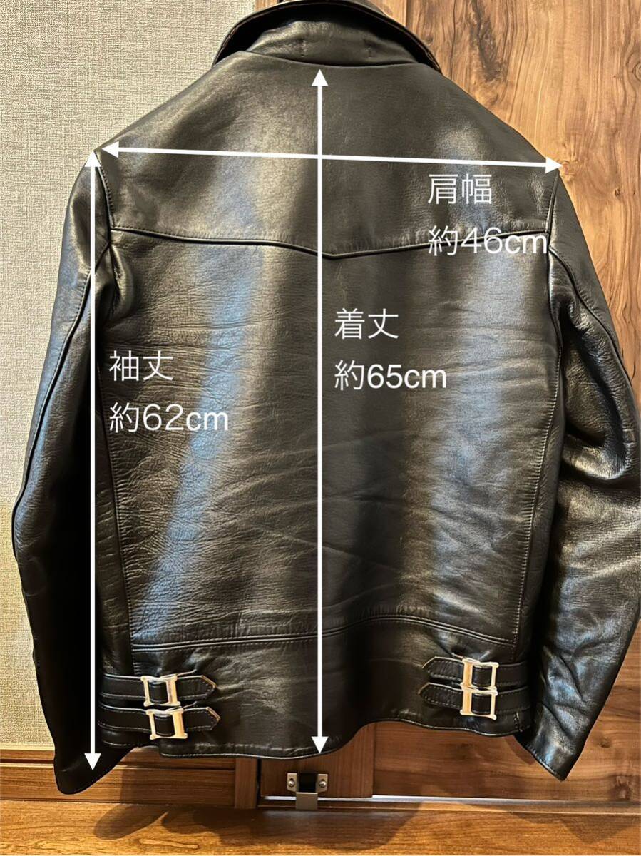 【日本製・茶芯】サイズ40(L〜XL程度)666 LEATHER WEARレザージャケット ダブルライダース ホースハイド 馬革 ブラック ※一部難あり_画像2