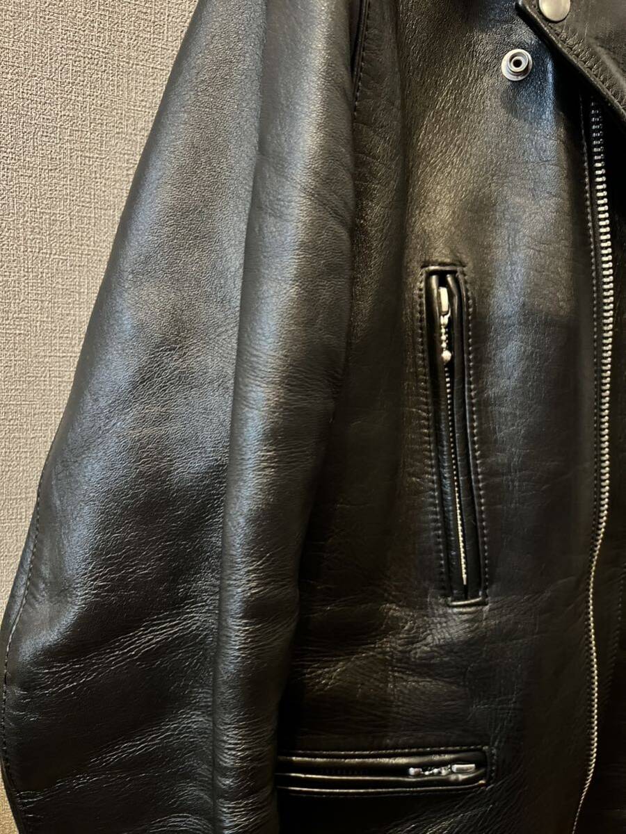 【日本製・茶芯】サイズ40(L〜XL程度)666 LEATHER WEARレザージャケット ダブルライダース ホースハイド 馬革 ブラック ※一部難あり_画像6