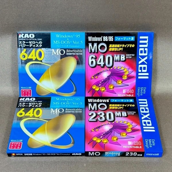 ZB505* unopened new goods [ MO disk 4 pieces set ]maxell 230MB/640MB,KAO 640MB×2 sheets 