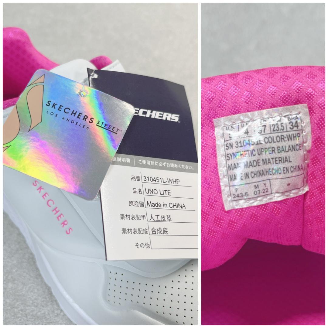  tag attaching unused goods Skechers 23.5cmuno light white pink sneakers 