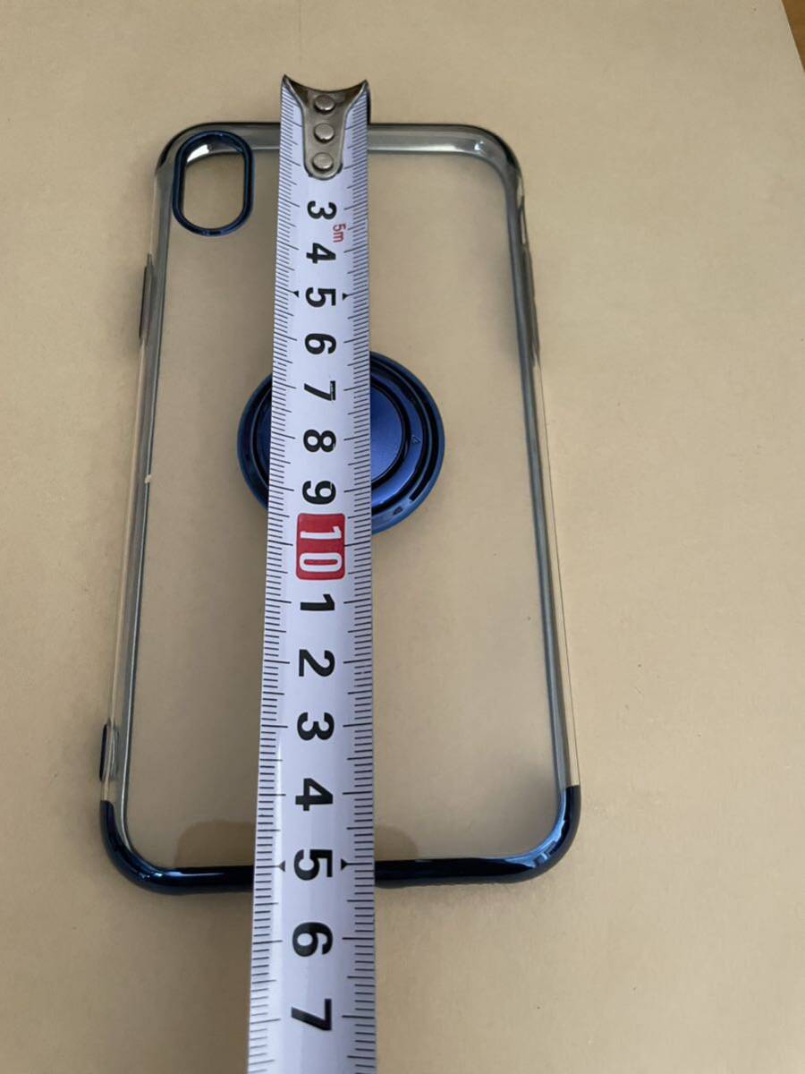 AL-41 iPhone XR ケース リング付き クリア 青 アイフォンxr カバー リング 透明 耐衝撃 全面保護 薄型 軽量 メッキ加工 青縁 TPU _画像3