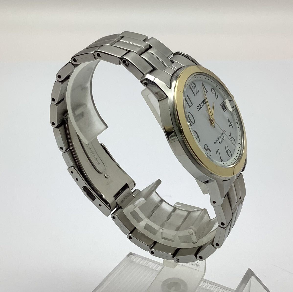 稼働品 SEIKO セイコー 7B52-0AG0 スピリット コンビカラー デイトレンズ 電波ソーラー 白文字盤 メンズ腕時計 ケース付_画像4