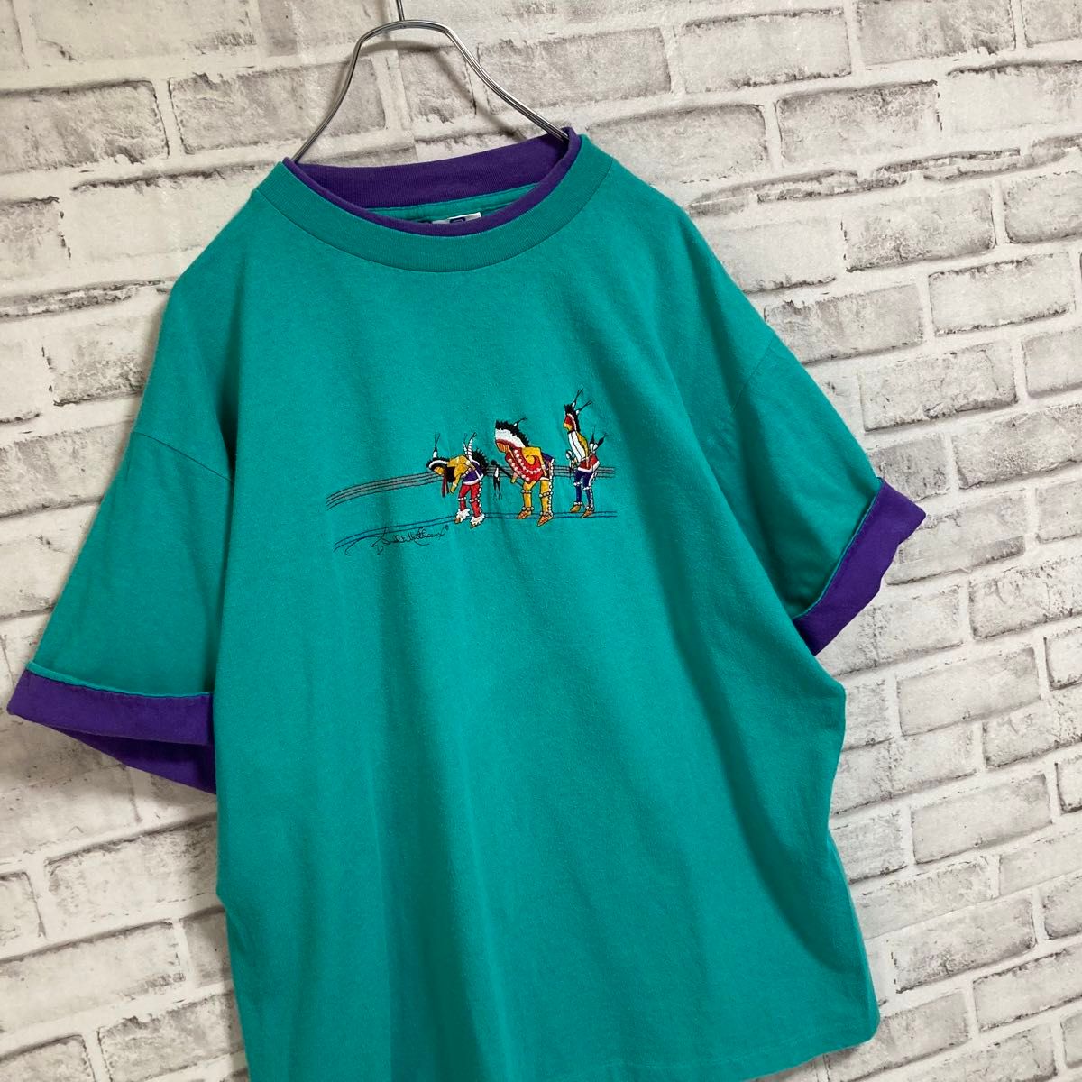 激レアレイヤードTee★USA製 リンガー ライク Tシャツ 90s 刺繍 ツートン vintage アメリカ USA 古着