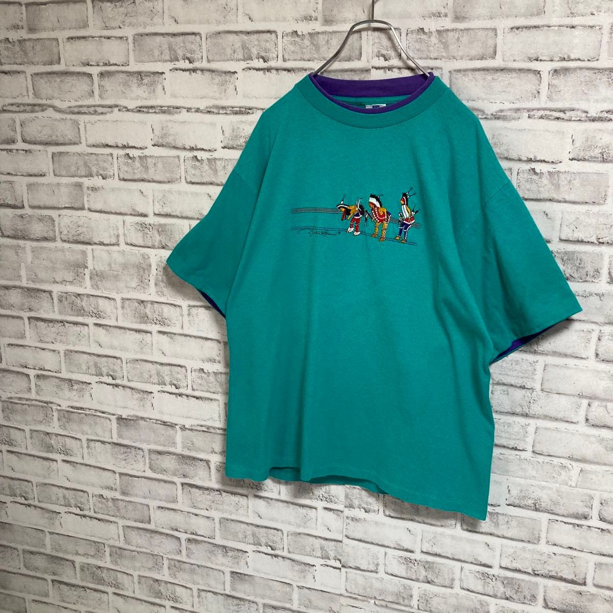 激レアレイヤードTee★USA製 リンガー ライク Tシャツ 90s 刺繍 ツートン vintage アメリカ USA 古着