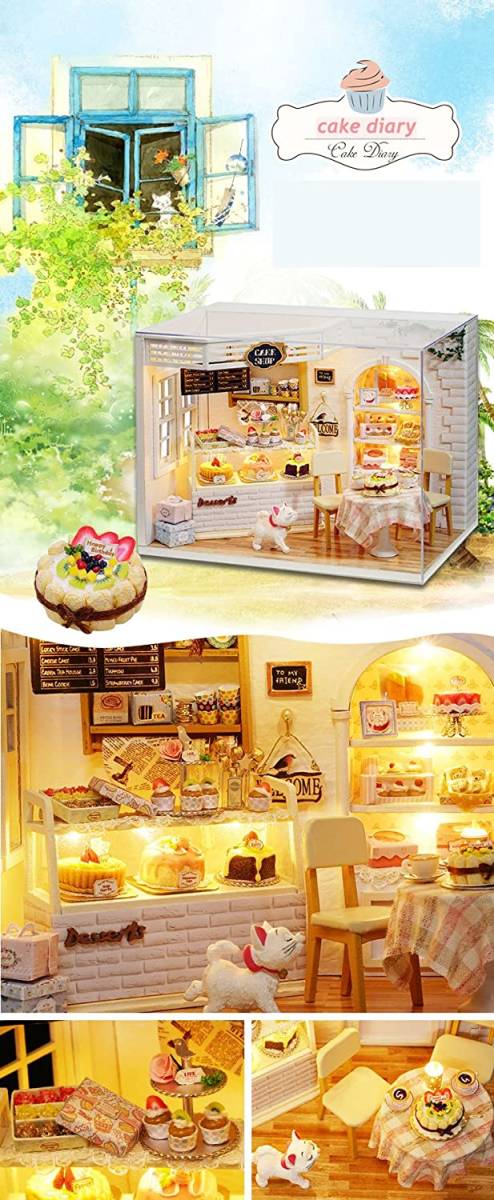 新品 ドールハウス 手作りキット セット ミニチュア ケーキ屋さん 猫_画像9