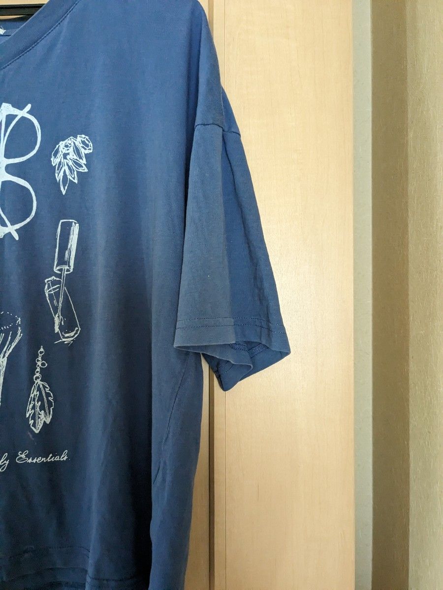 【GU】VネックTシャツ　ブルー　大きいサイズ　XL
