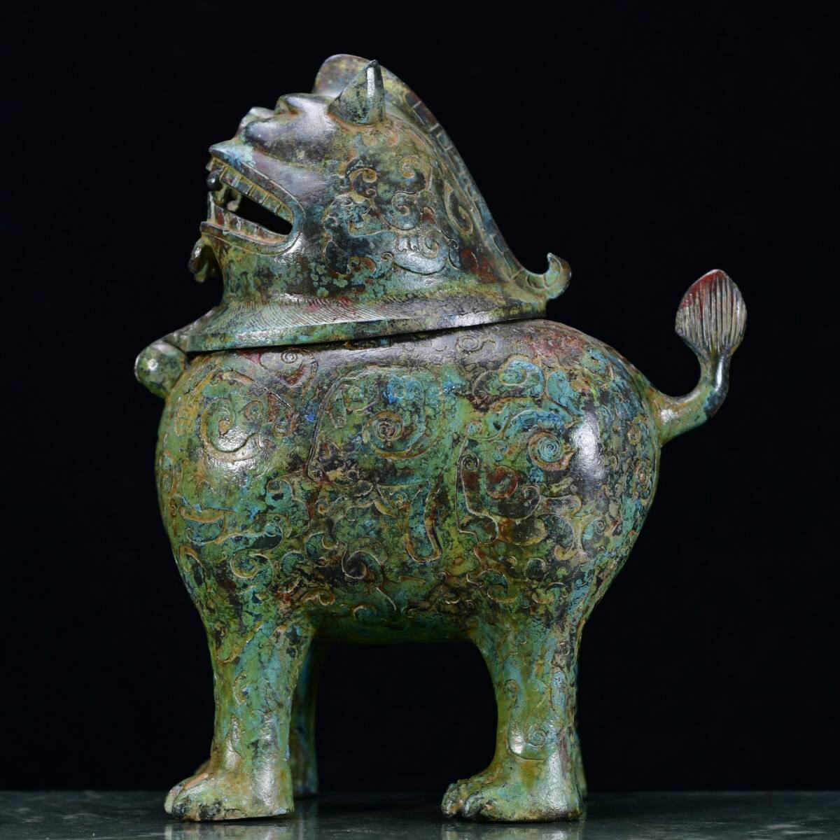 旧藏 青銅器 中国漢代の青銅獣尊です 時代物 中國古美術 極細工 擺件 置物 賞物 唐物 古美術品 DYW68_画像1