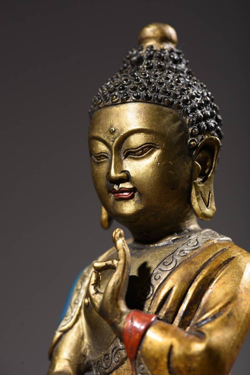 中國 清代 銅製 彩繪 釈迦の像 仏像 仏教古美術 供養品 極細工 時代物 置物 古美術品 唐物 TWB167_画像5