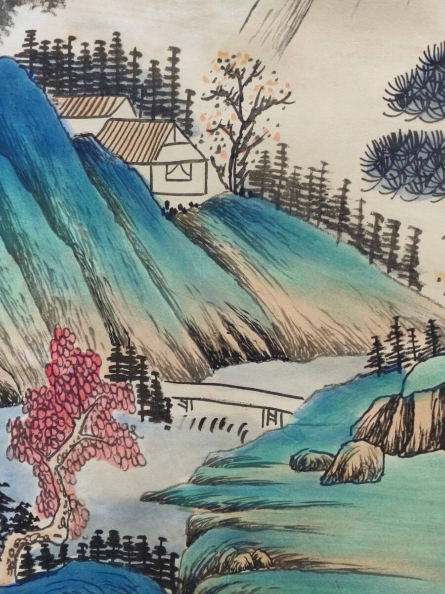 旧藏古画 【中国明代画家 文征明 山水 大四尺中堂画】 手描き 紙本 掛軸 中国書画 時代物 中国美術 置物 賞物 古美術品コレクション AC113_画像5