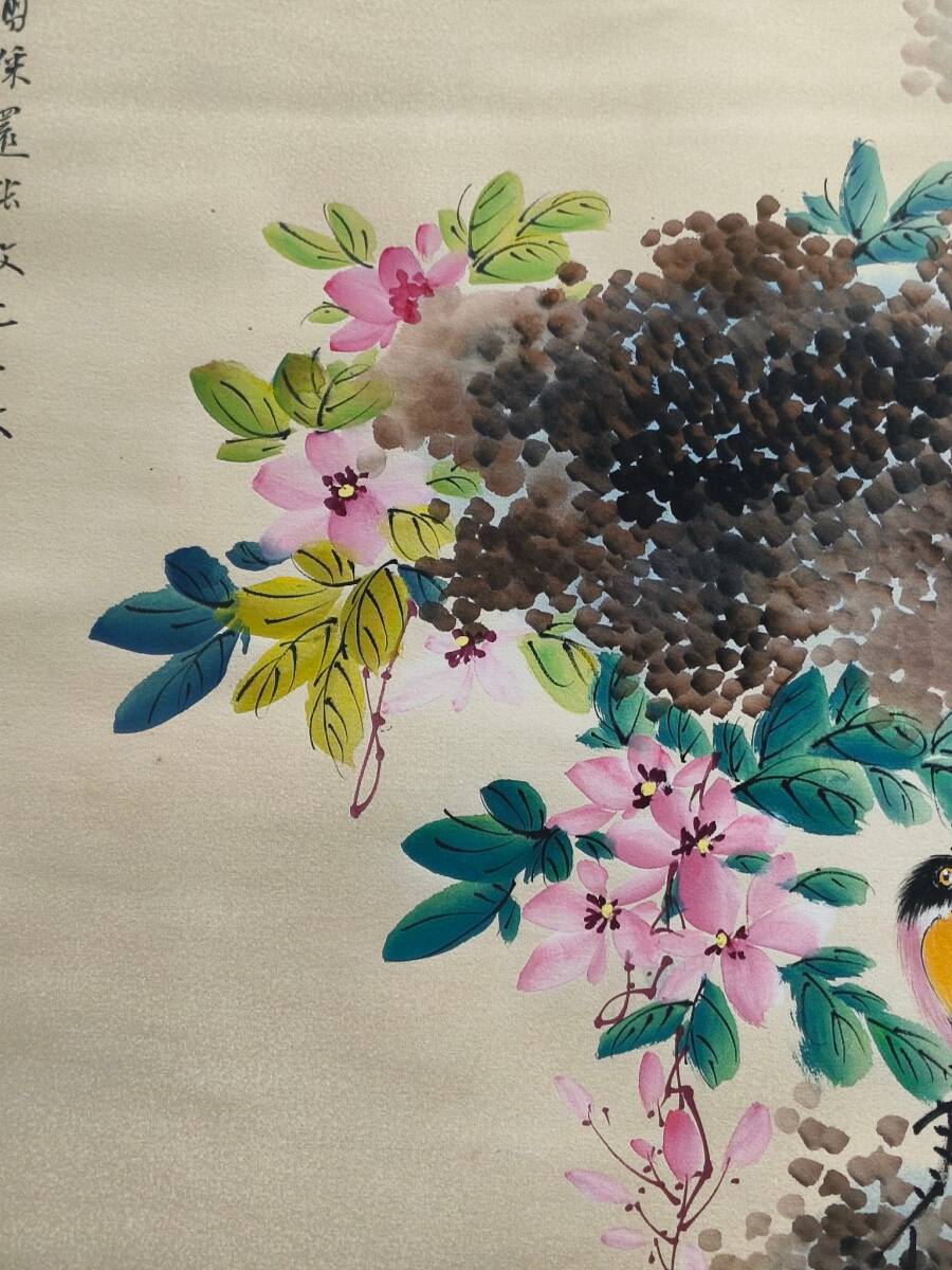 中国書画 【中国近現代 梅蘭芳 花鳥 大四尺中堂画】 手描き 紙本 掛軸 時代物 中国古画 中国美術 置物 賞物 古美術品 AC163_画像3