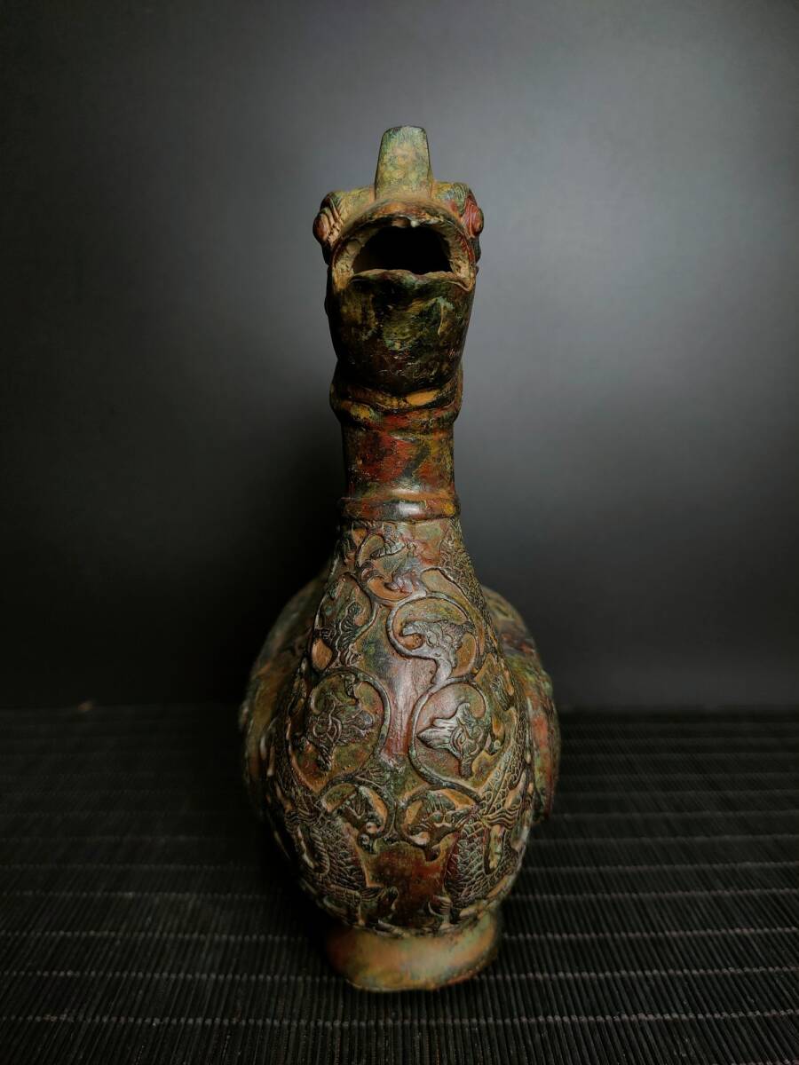 旧藏 青銅器 中国戦国時代青銅鳳杯 時代物 中國古美術 極細工 置物 賞物 唐物 LXZ01_画像6