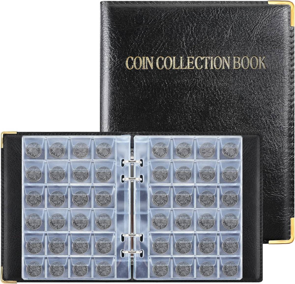 ブラック PAKESI コインアルバム コインファイル 大容量 480枚収納可能 ポケットサイズ3*3CM コイン収集 古銭 貨幣_画像1