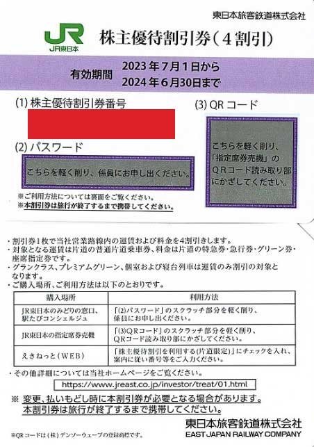 6/30迄 JR東日本 株主優待割引券(1枚で片道4割引) 有効期限2024年6月30日まで 東日本旅客鉄道 郵便84円発送可@SHINJUKU_画像1