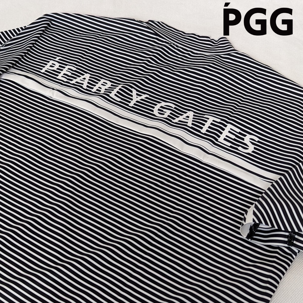 ★新品正規品 PEARLYGATES/PGG MFY超軽量天竺 半袖 モックネック カットソー ＜ボーダー柄＞ size5(L)の画像1