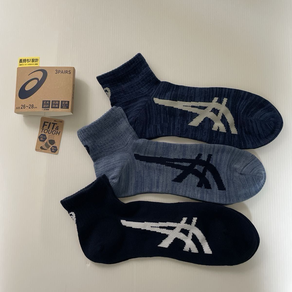 新品☆ アシックス asics 靴下 長持ち！設計 ズレに強い 破れに強い つま先かかと補強 ソックス 3足組（26-28cm） 