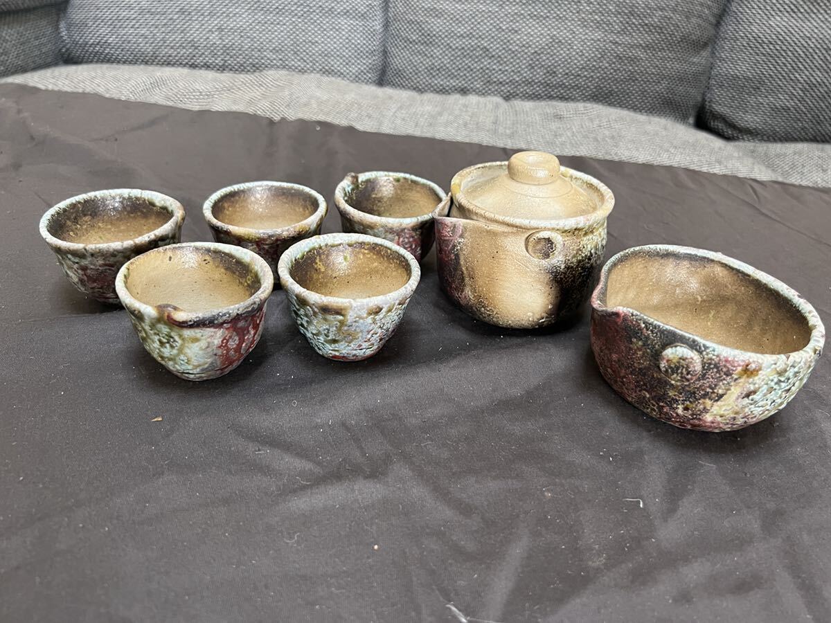 自然釉 煎茶器揃 宝瓶 煎茶道具 湯呑 茶器 急須 _画像1