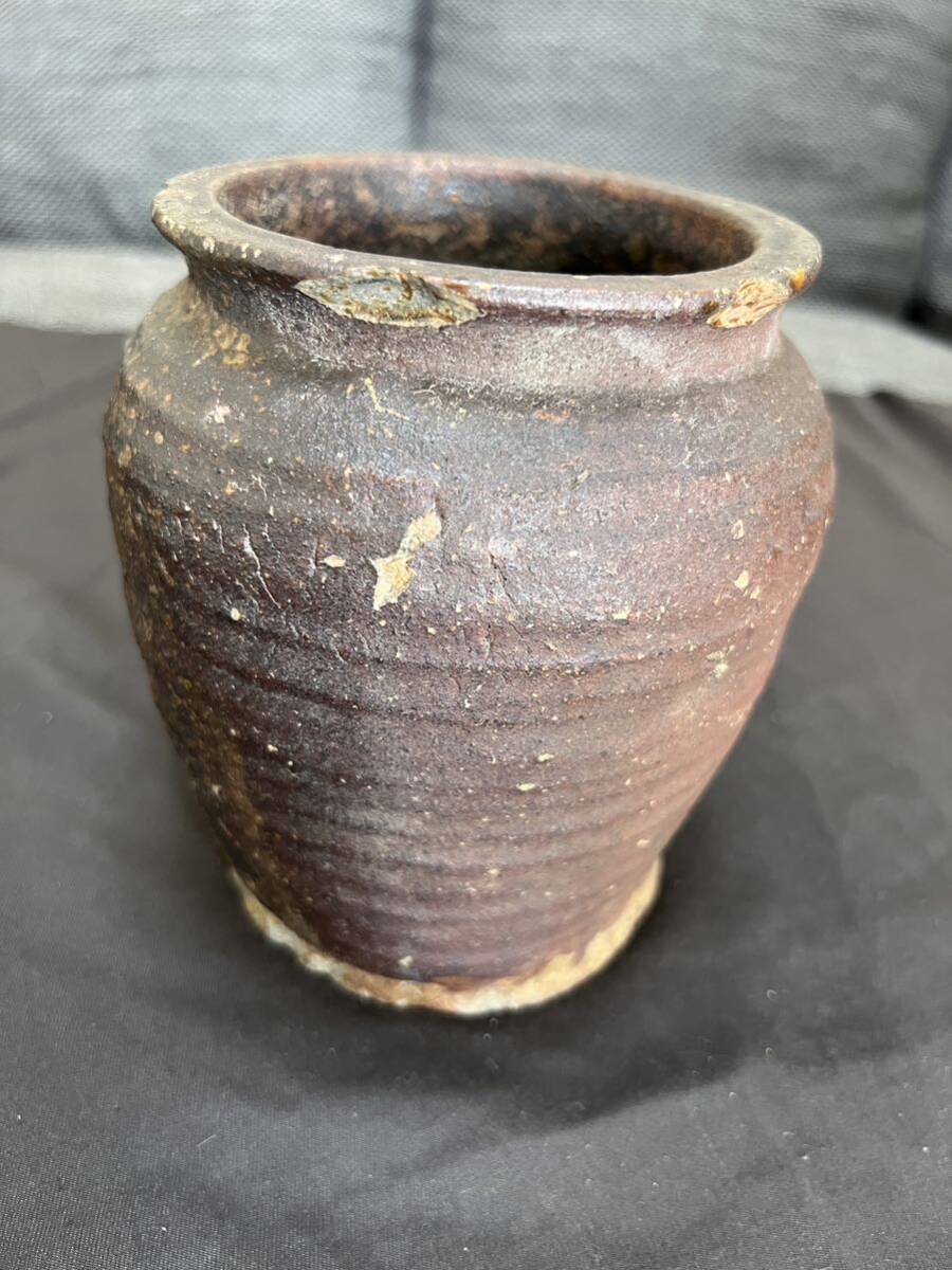 備前焼 ？ 壺 花瓶 時代物 花器 陶器 古い壺 骨董 アンティーク 割れ有 箱付き_画像7