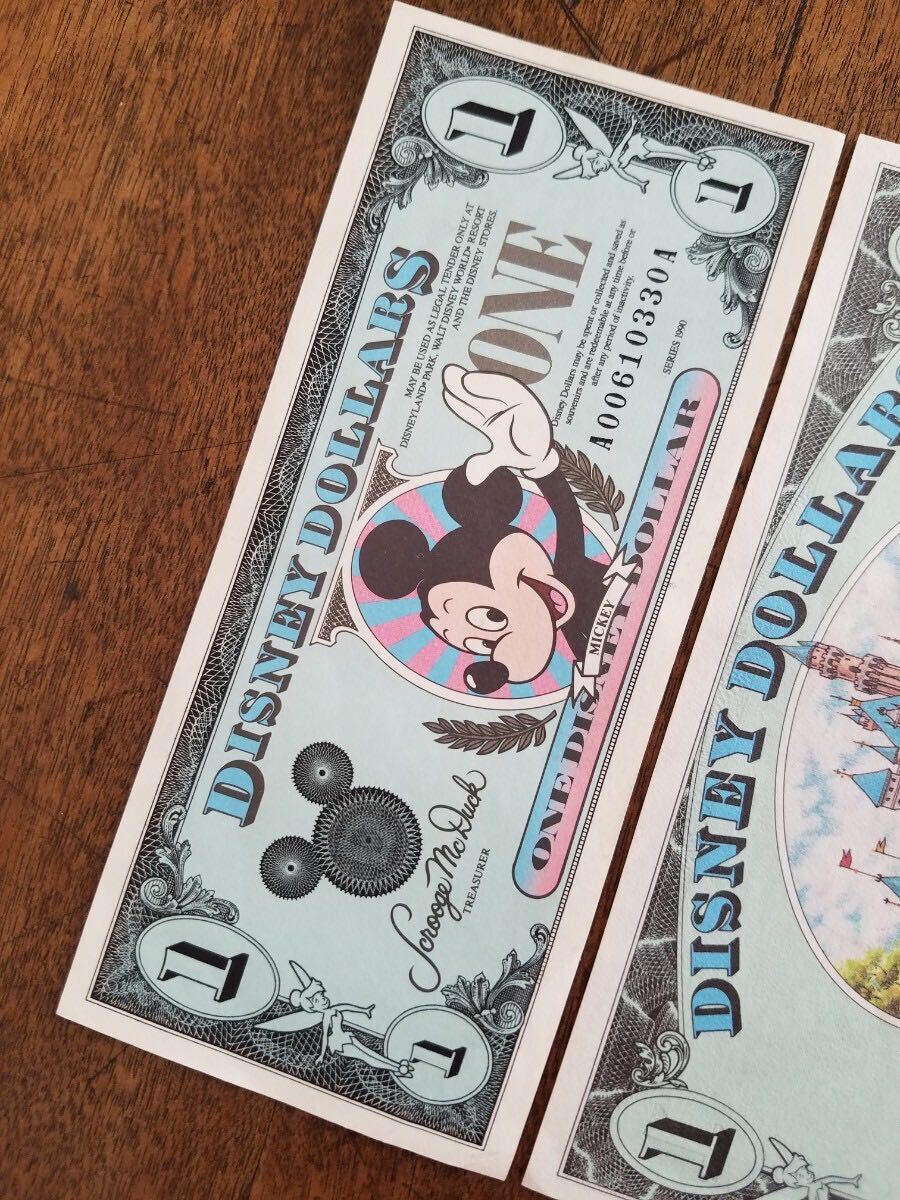 当時物 レア 90s DISNEY DOLLARS ディズニー ダラー 1ドル 紙幣 4枚 セット 1990 1991 MICKEY ミッキー マウス ビンテージ レトロ グッズ _画像5