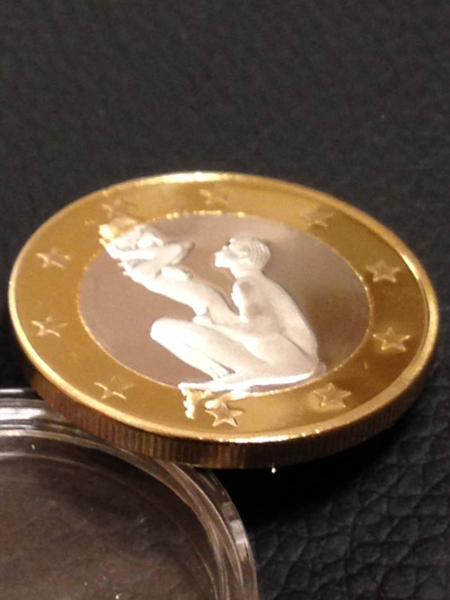 H14-19)海外丸形記念金、銀２色コイン、メダル*ドイツ体位コイン*参考品1枚　セクシー　ノーマジーン　性愛誘惑メダル_画像2