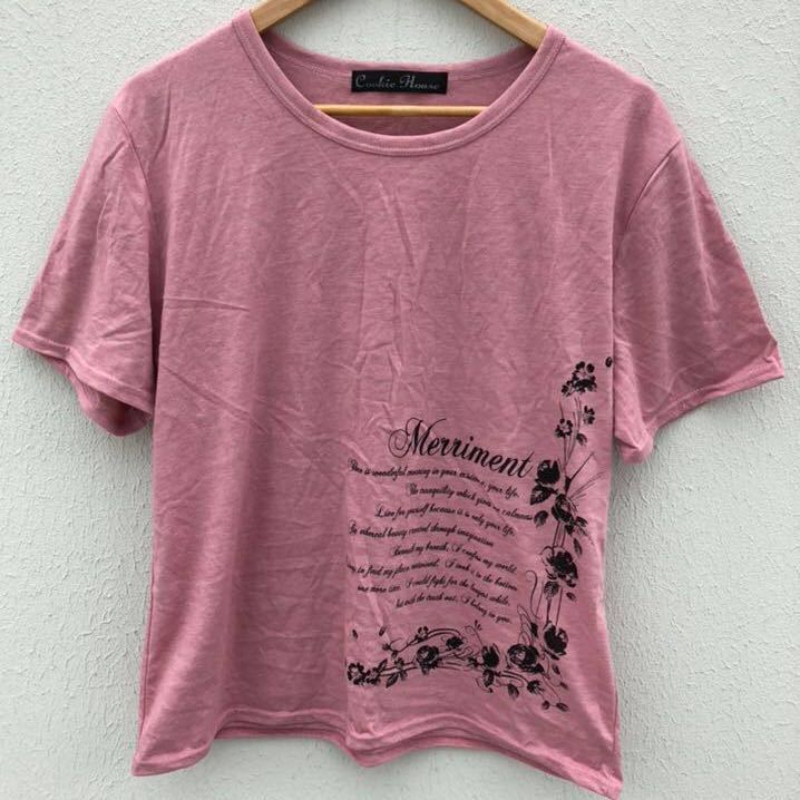 【美品!】★ Cookie House / クッキーハウス★ ピンク ロゴTシャツ プリントTシャツゆったり(KN06L419)