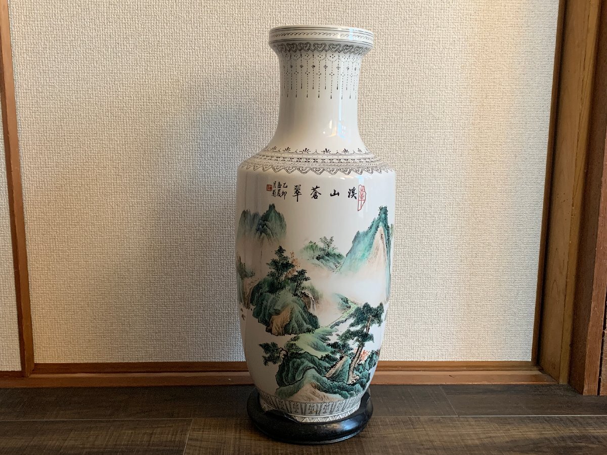 □● 花瓶 渓山蒼翠 高さ約：48.5cm 重量約：3kg 希少 (S0516)_画像1