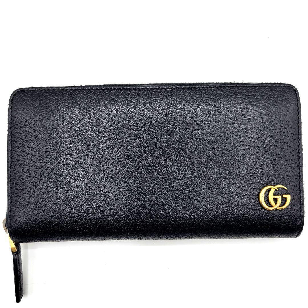 【極美品●付属品】GUCCI グッチ メンズ 長財布 ラウンドファスナー GG マーモント ダブルG ゴールド金具 レザー 本革 ビジネス ブラックの画像2