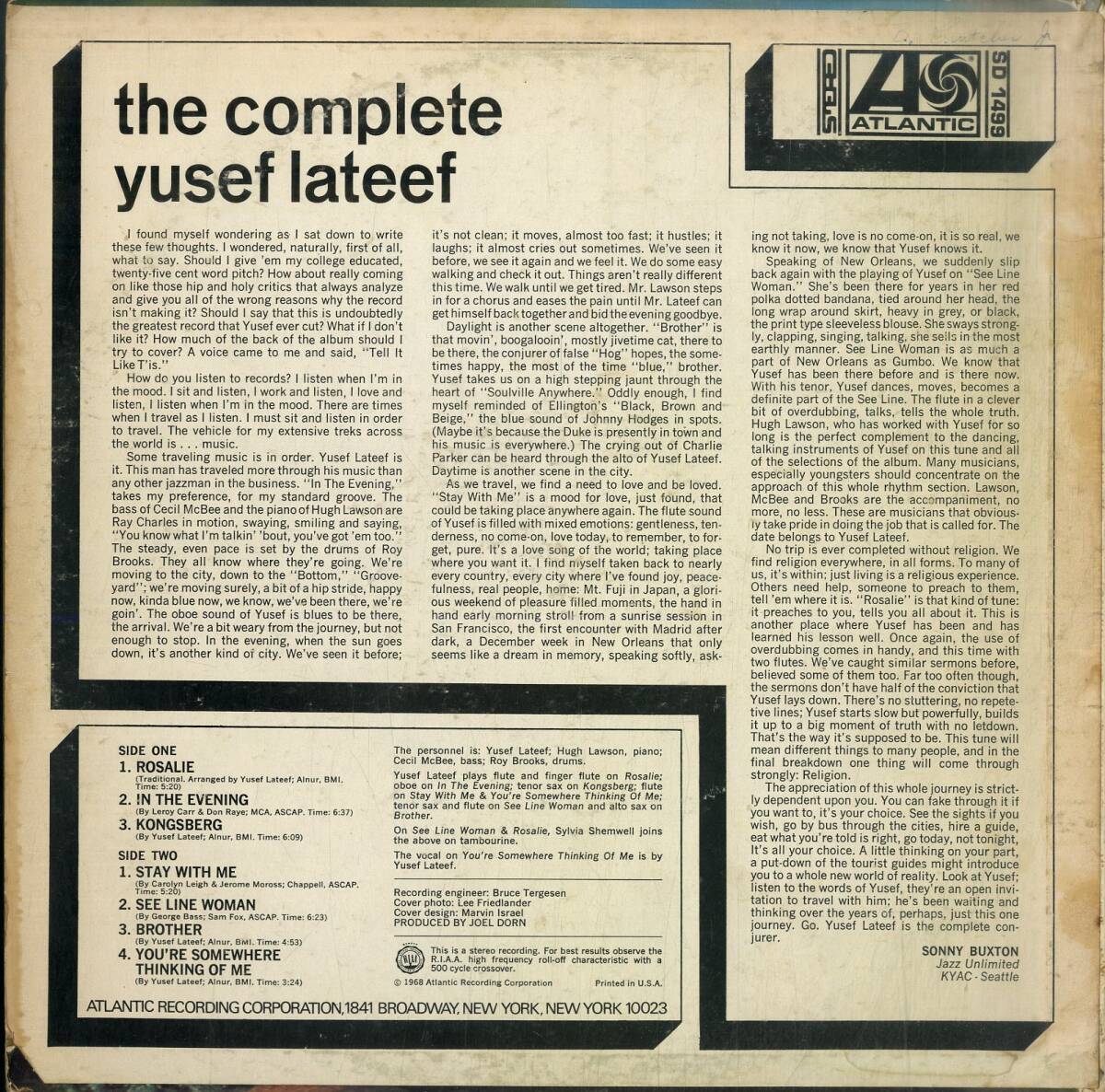 A00593930/LP/yusef*la чай f(YUSEF LATEEF)[The Complete Yusef Lateef (SD-1499* post bap* Jazz вентилятор k)]