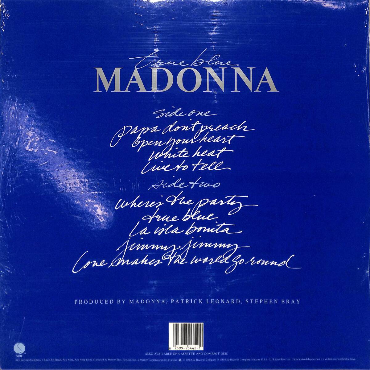 A00594066/LP/マドンナ (MADONNA)「True Blue (1986年・25442-1・シンセポップ)」_画像2