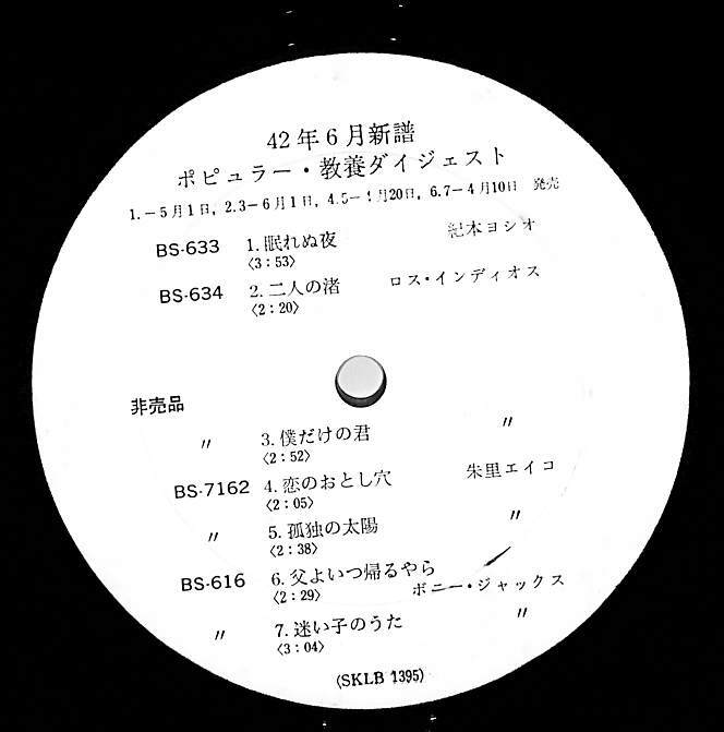 A00594143/LP/ザ・プラネッツ / 早坂紘子 / 紀本ヨシオ / 朱里エイコ etc「42年6月新譜ポピュラー・教養ダイジェスト (1967年・BS-617・_画像2