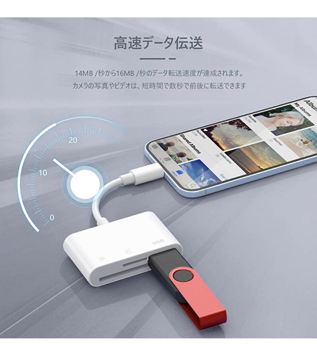 【2023MFi証品最新型】iPhone SDカードリーダー3in1 USB OTGカメラアダプタ双方向データ送信