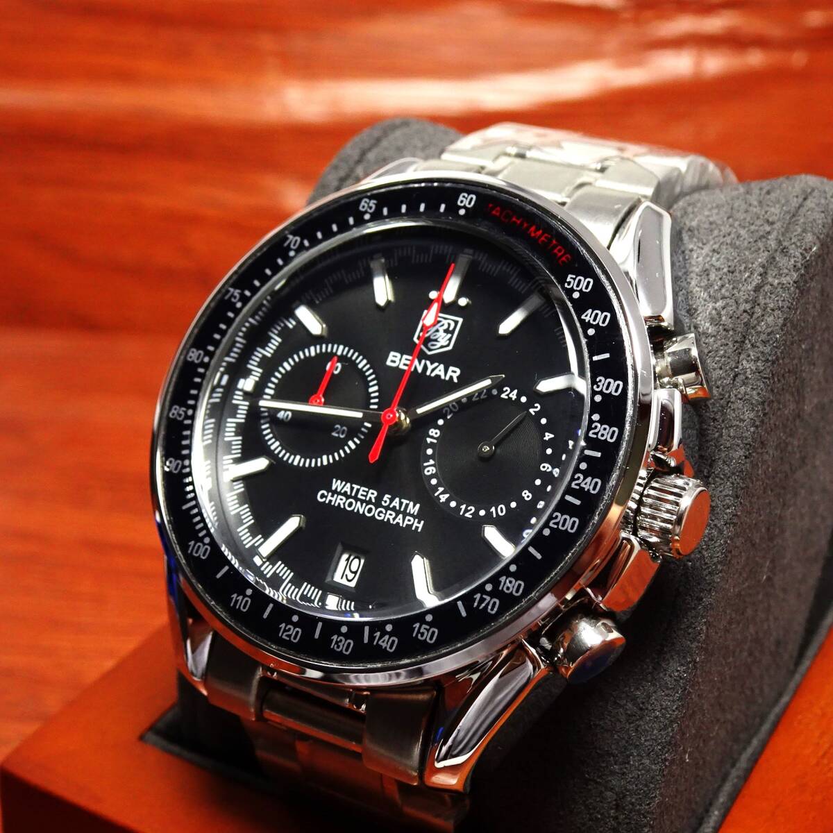 送料無料・新品・BENYARブランド・メンズ・クロノグラフ・24時間、カレンダー表示・クオーツ式腕時計・フルメタルスポーツモデルの画像7