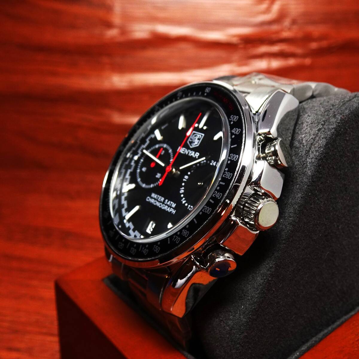 送料無料・新品・BENYARブランド・メンズ・クロノグラフ・24時間、カレンダー表示・クオーツ式腕時計・フルメタルスポーツモデルの画像8