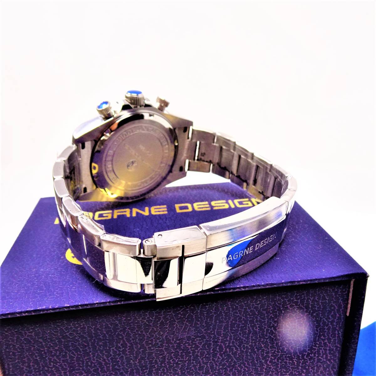 送料無料・新品・パガーニデザイン・セイコー製VK63クロノグラフ式腕時計 ・オマージュウオッチ・ステンレスモデル・ホワイト文字盤文字盤の画像9
