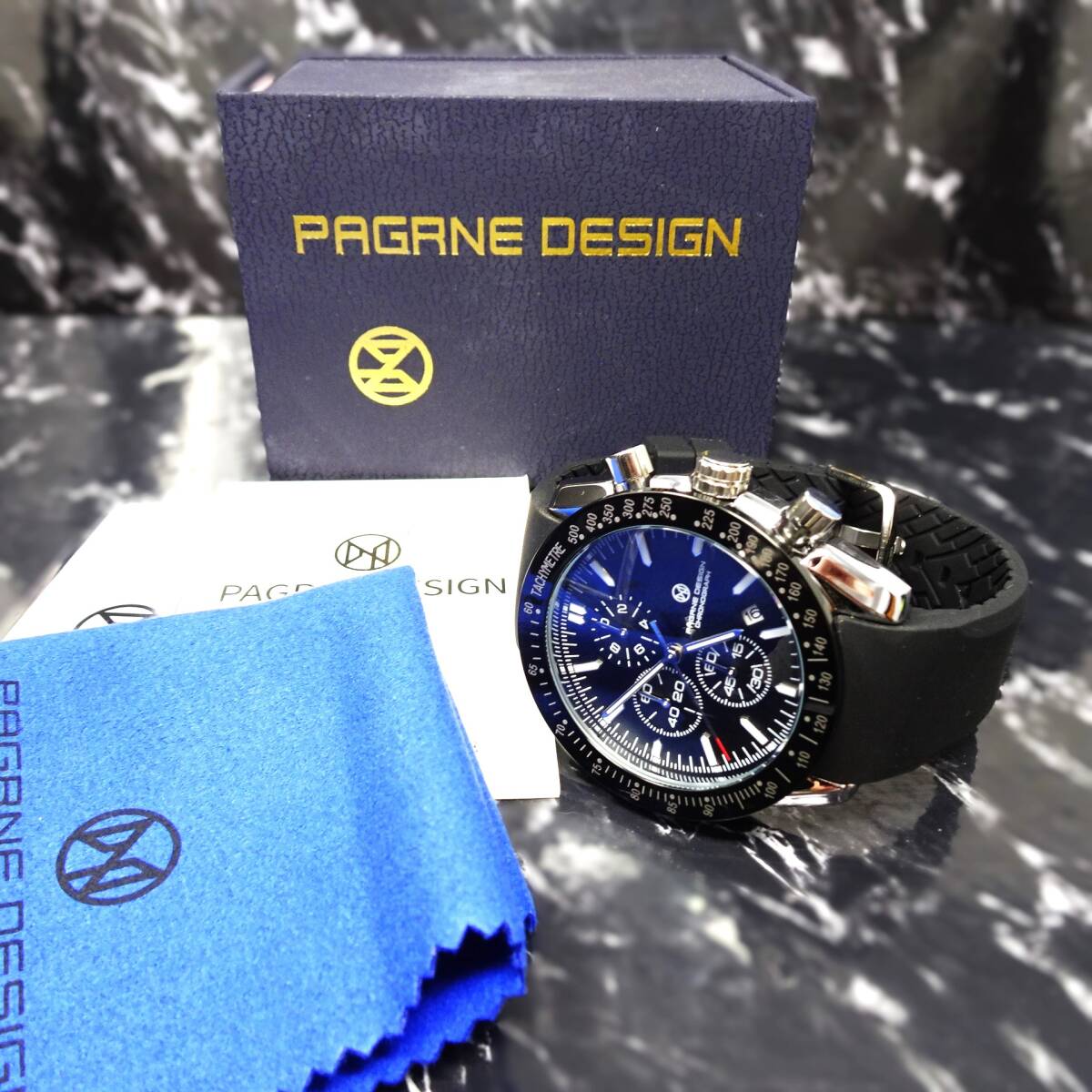 送料無料・新品・PAGRNE DESIGN・メンズ・クロノグラフクオーツ式腕時計・シリコンラバーベルト・オマージュウオッチ・PG‐5140_画像9