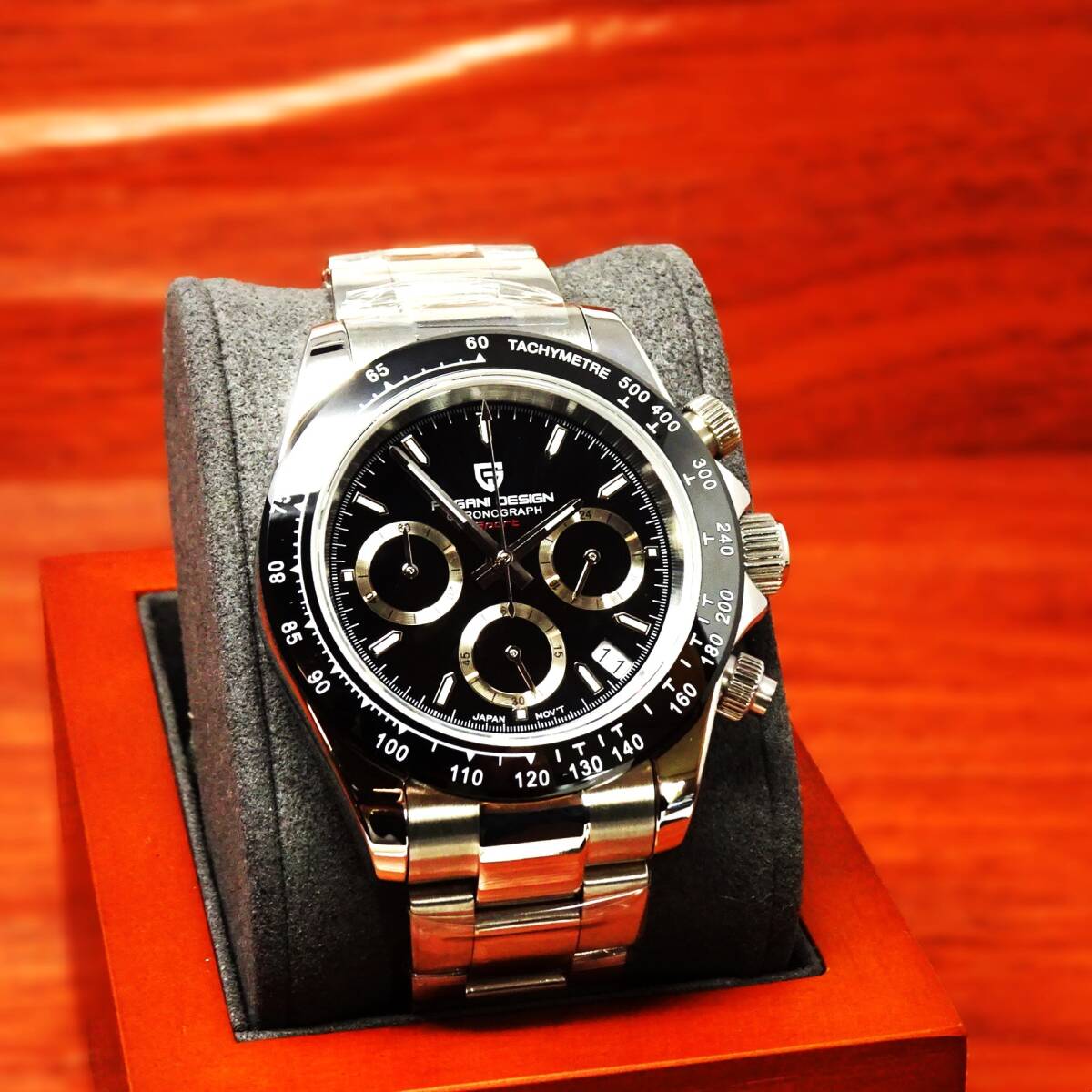  free shipping * new goods * Pagani design * men's * Seiko made VK63 chronograph quarts type wristwatch *oma-ju watch * stainless steel * black 