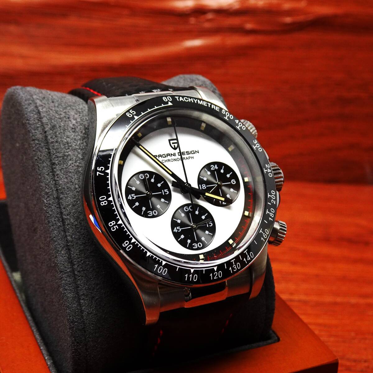送料無料・新品・パガーニデザイン・メンズ・セイコー製VK63クロノグラフクオーツ式腕時計・オマージュ・カーボン柄本革モデル・PD-1676・w_画像7