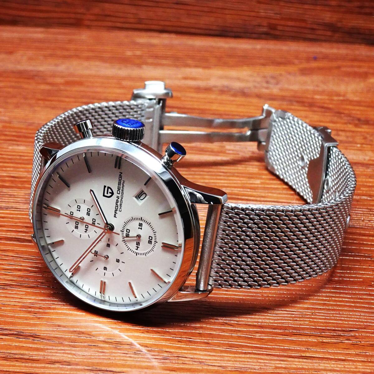 free shipping : new goods * Pagani wristwatch men's VK67 chronograph quartz type small second business wristwatch * mesh made of stainless steel belt *PD-2720