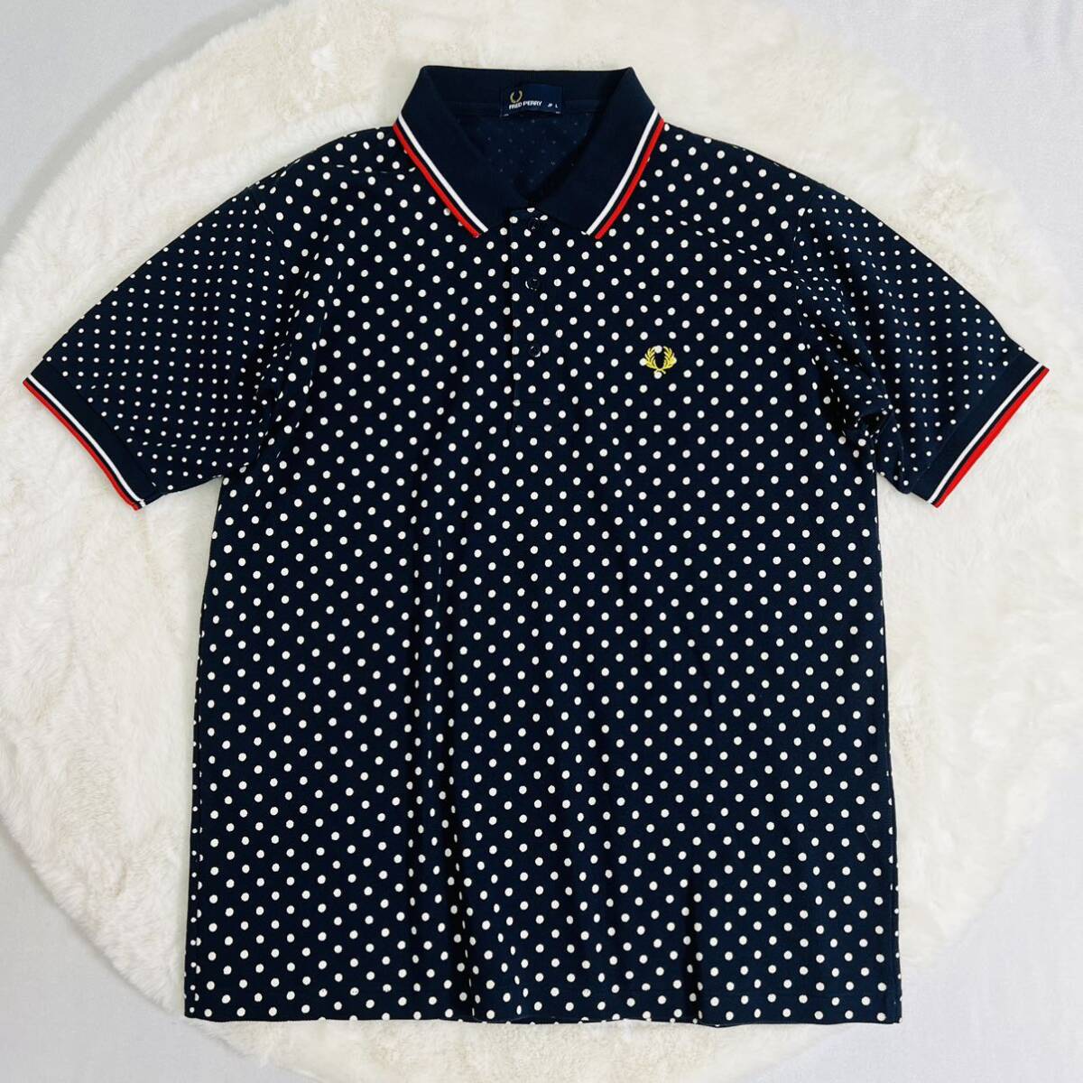 【極美品】FRED PERRY フレッドペリー ポロシャツ コットンピケ ロゴ入り 半袖ポロシャツ Lサイズ_画像1