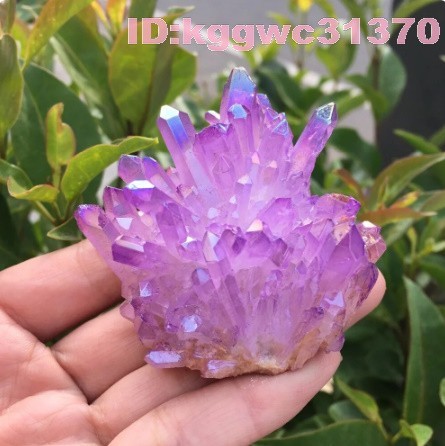 by399: 60-75g 美しい 紫色 炎 オーラ 水晶 クラスター １個 大人気 標本 天然 自然 石 パープル パワーストーン 結晶 希少 原石_画像1